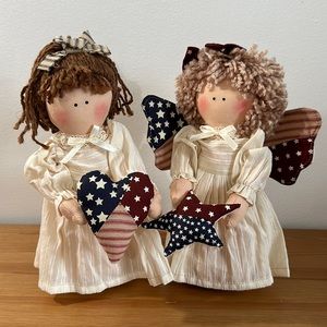 two USA Patriotic Americana Angels heart and star dolls
